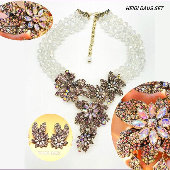 HEIDI DAUS Crystal Floral Necklace & Matching Earrings NWOT Original Box - Picture 2 of 10
